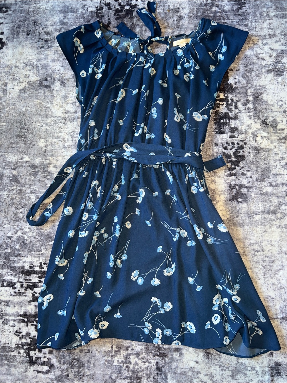 LC Lauren Conrad Navy Floral Tie-Waist Mini Dress